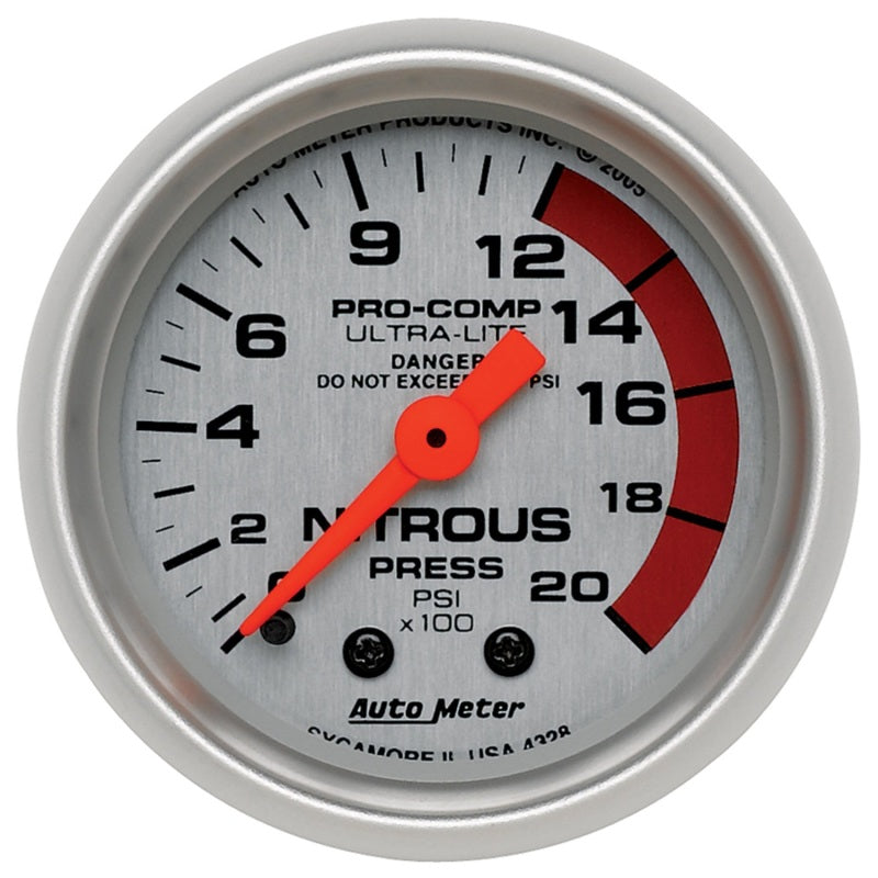 2-1/16" NITROUS PRESSURE, 0-2000 PSI, ULTRA-LITE