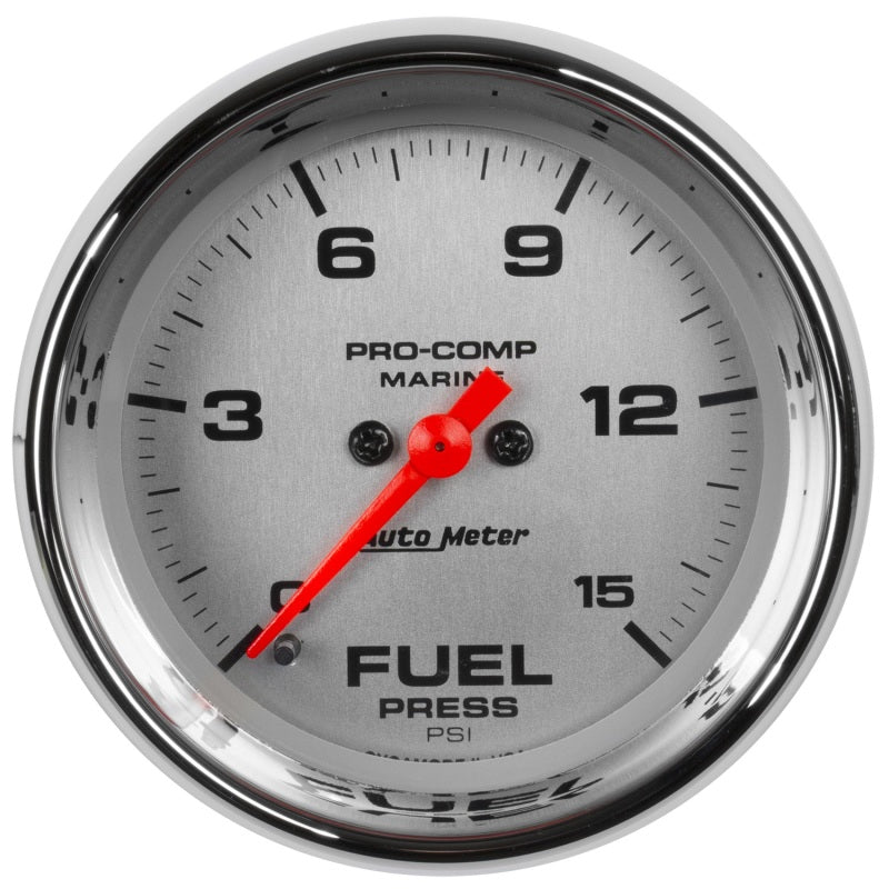 2-1/16" FUEL PRESSURE, 0-15 PSI, MARINE CHROME ULTRA-LITE