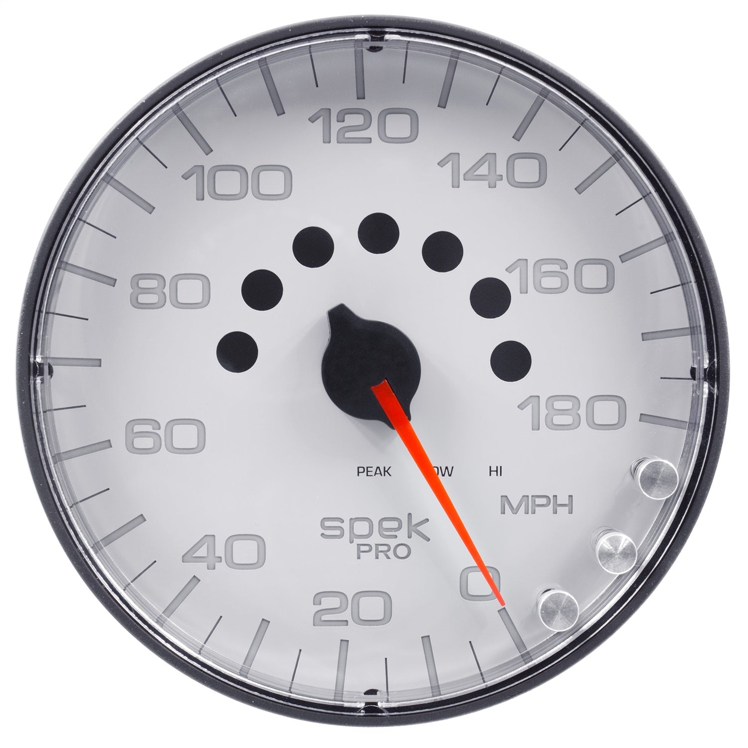 5" SPEEDOMETER, 0-180 MPH, SPEK-PRO, WHITE/BLACK