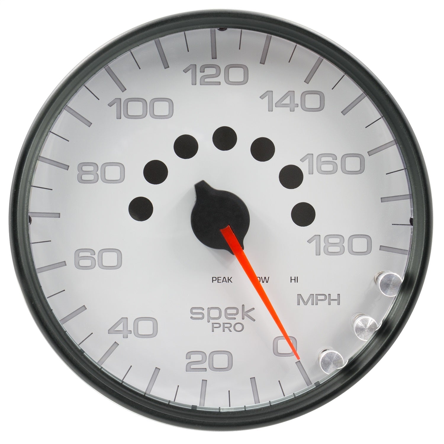 5" SPEEDOMETER, 0-180 MPH, SPEK-PRO, WHITE/BLACK