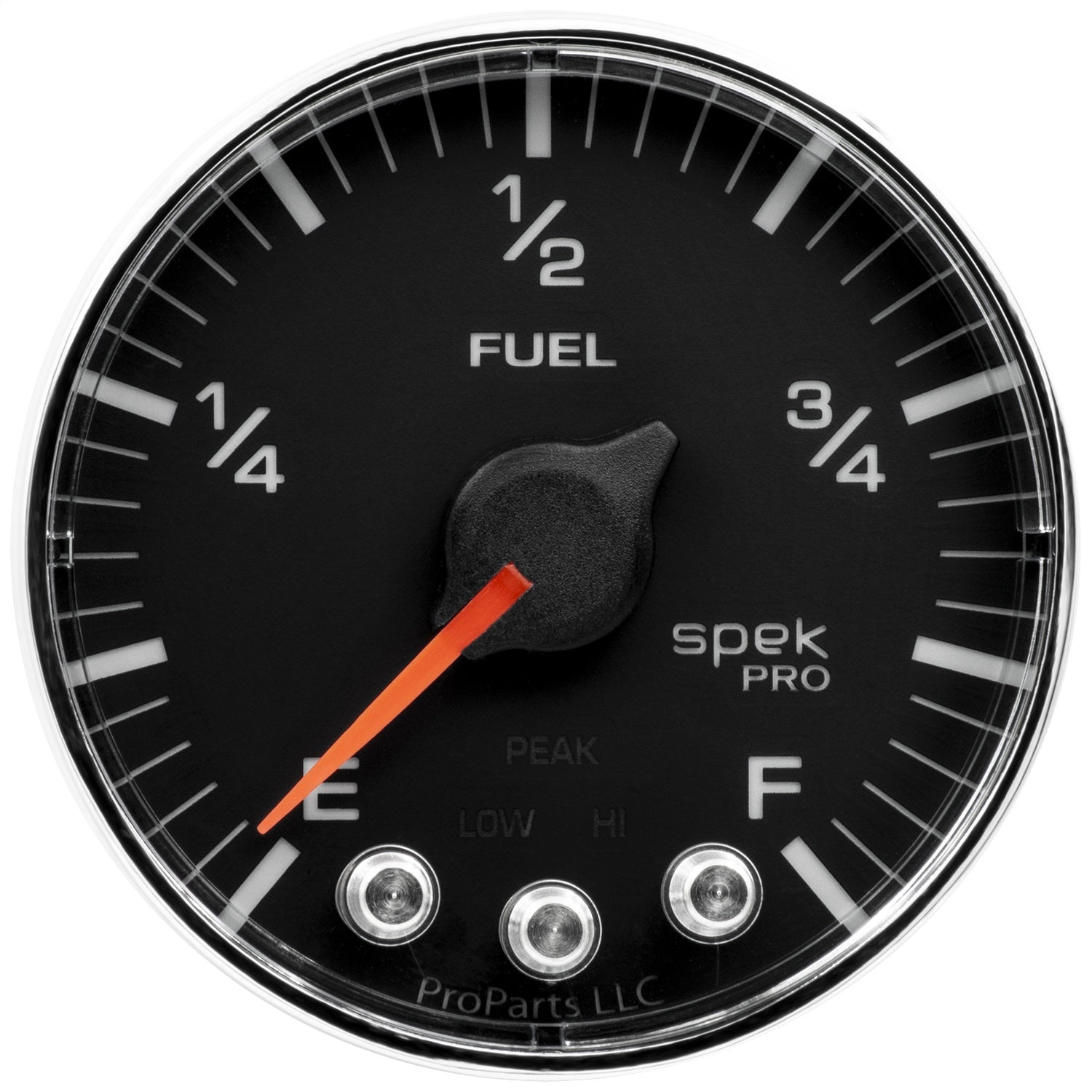 2-1/16" FUEL LEVEL, PROGRAMMABLE 0-300 ?, SPEK-PRO, BLACK/CHROME