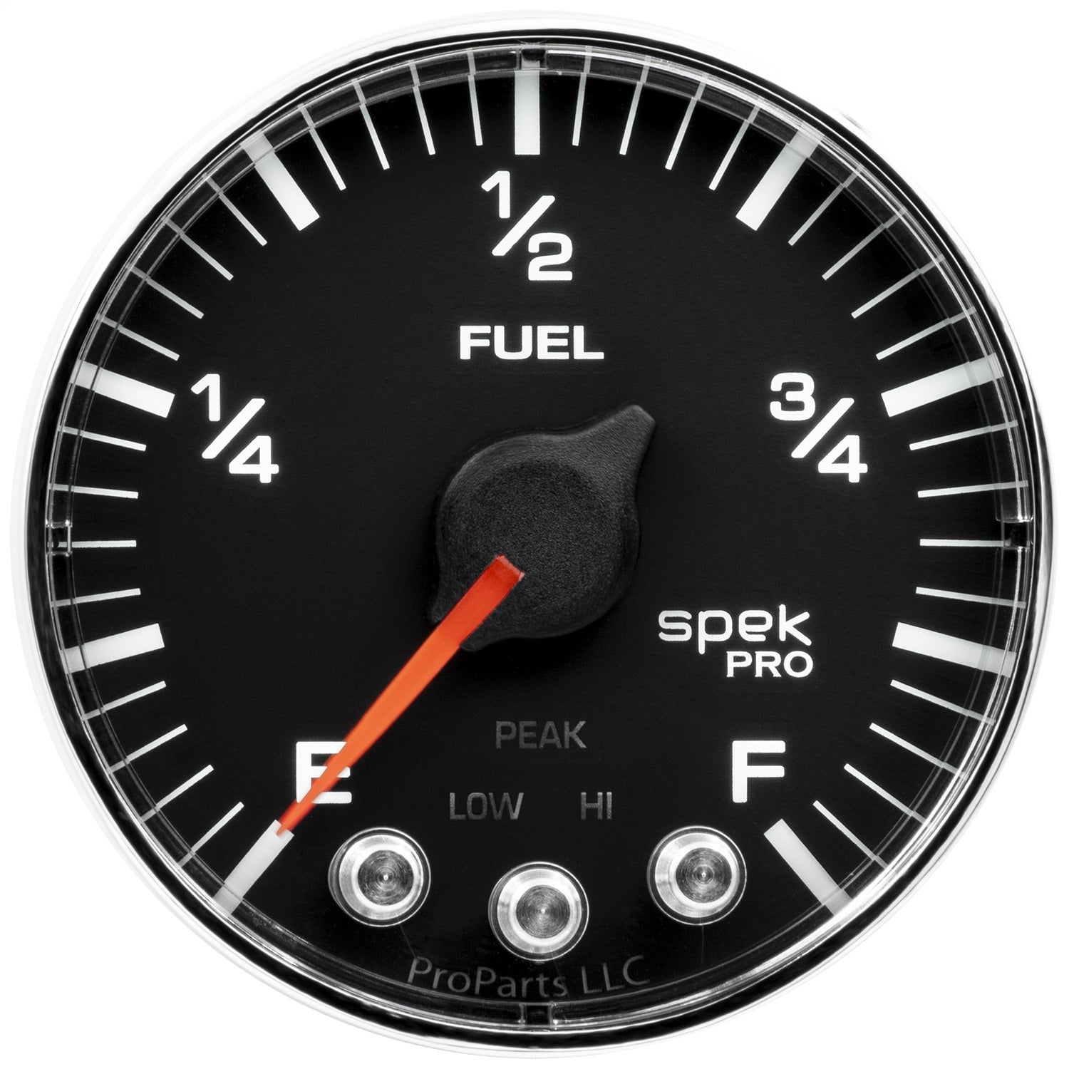 2-1/16" FUEL LEVEL, PROGRAMMABLE 0-300 ?, SPEK-PRO, BLACK/CHROME