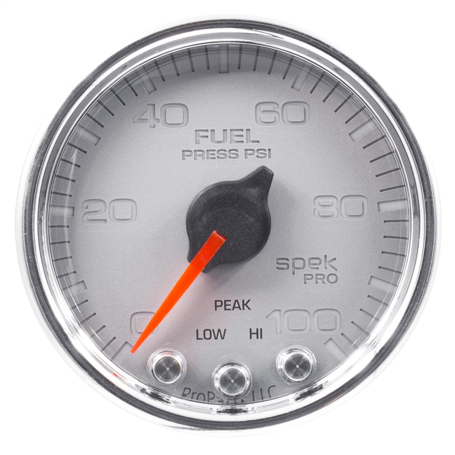 2-1/16" FUEL PRESSURE, 0-100 PSI, SPEK-PRO, SILVER/CHROME