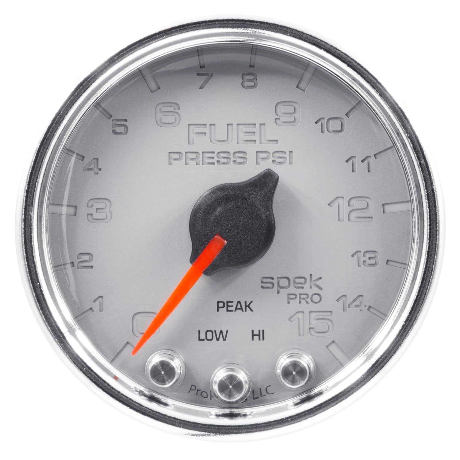 2-1/16" FUEL PRESSURE, 0-15 PSI, SPEK-PRO, SILVER/CHROME