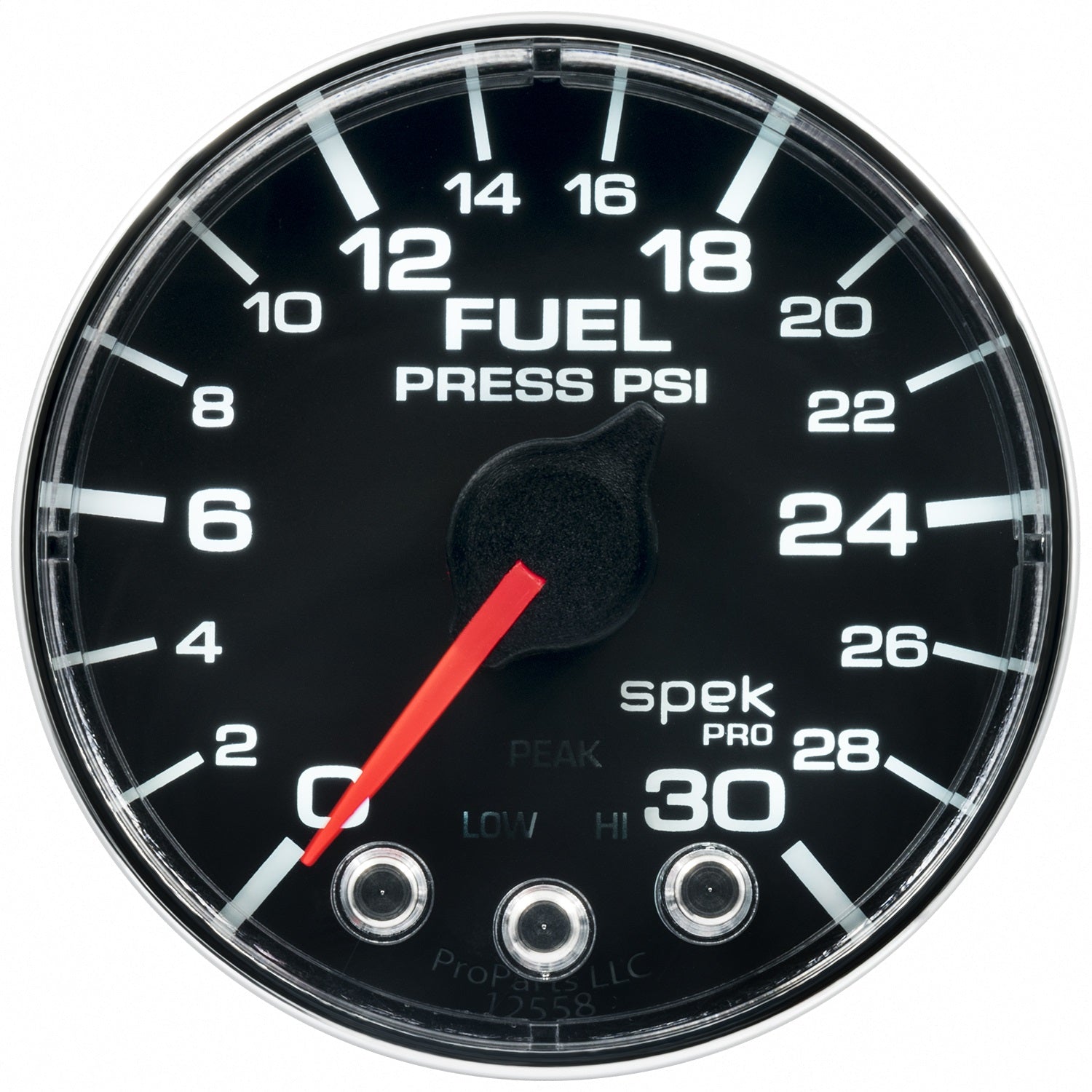 2-1/16" FUEL PRESSURE, 0-30 PSI, SPEK-PRO, BLACK/CHROME