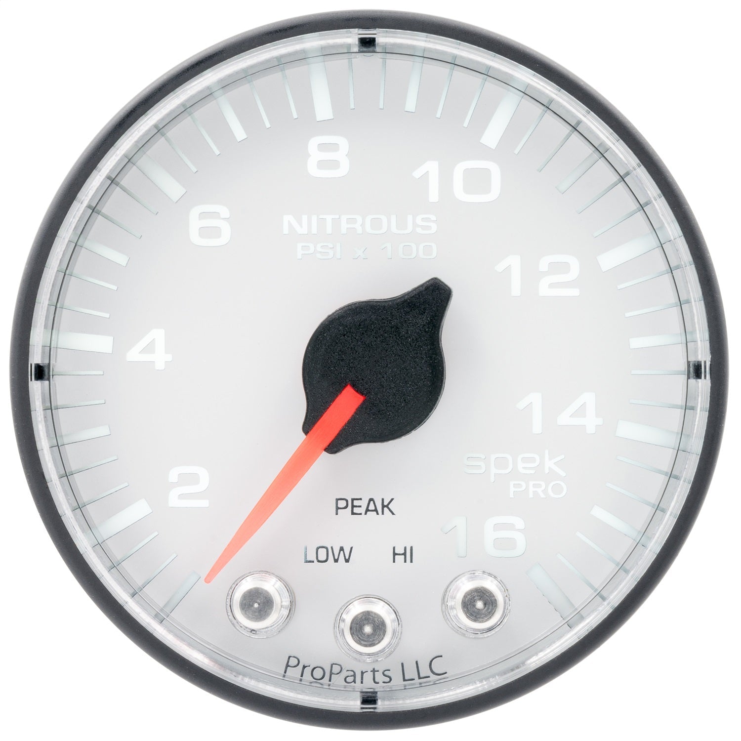 2-1/16" NITROUS PRESSURE, 0-1600 PSI, SPEK-PRO, WHITE/BLACK
