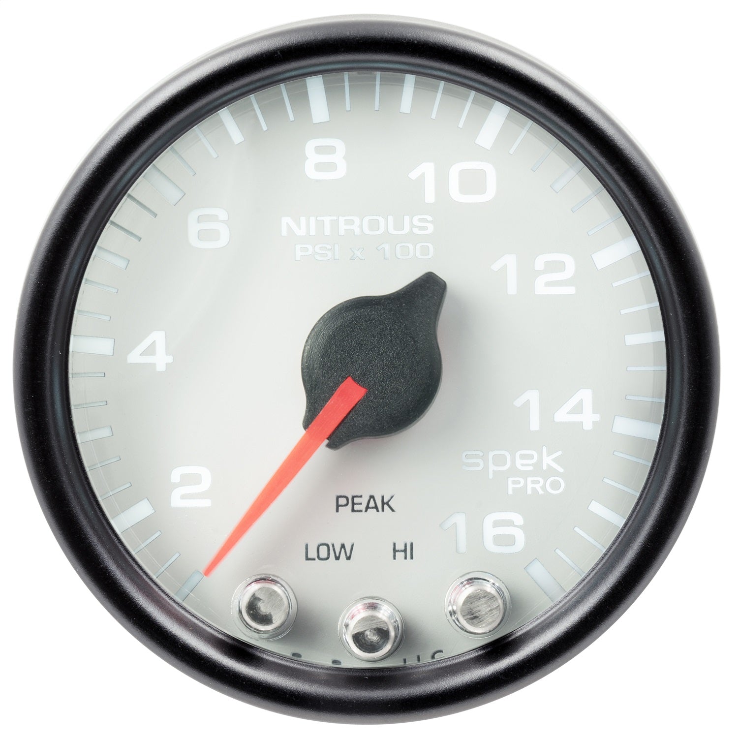 2-1/16" NITROUS PRESSURE, 0-1600 PSI, SPEK-PRO, WHITE/BLACK