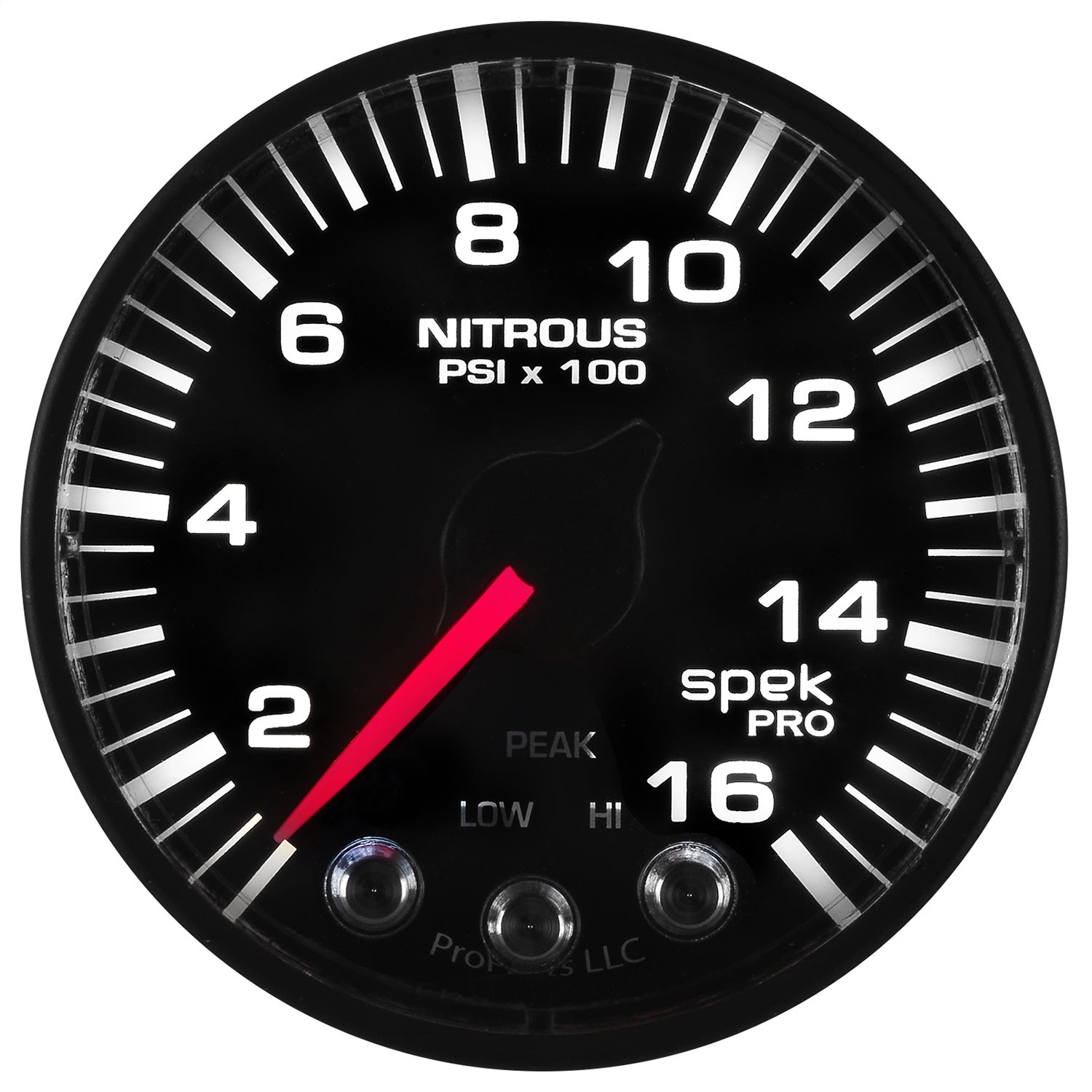2-1/16" NITROUS PRESSURE, 0-1600 PSI, SPEK-PRO, BLACK/BLACK