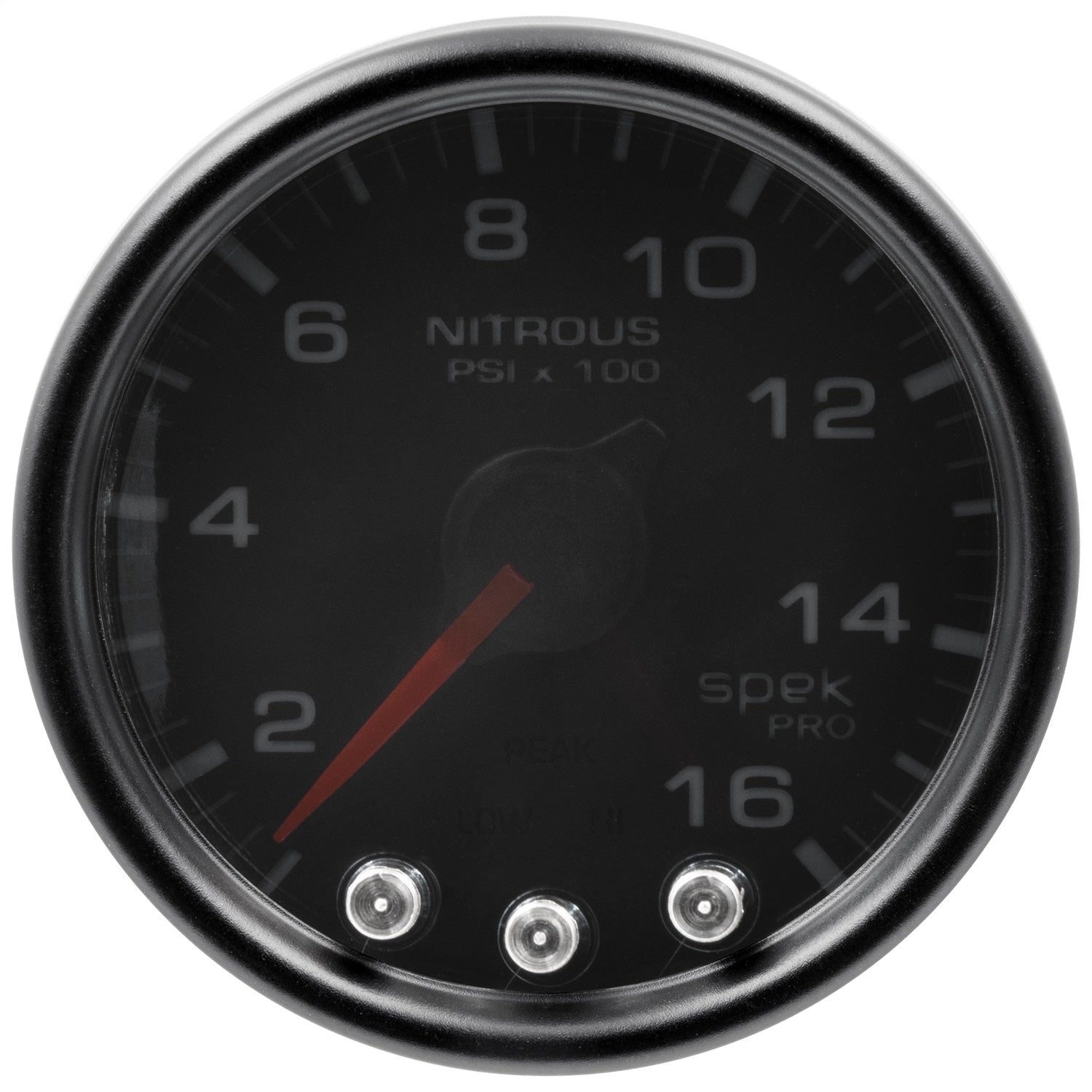 2-1/16" NITROUS PRESSURE, 0-1600 PSI, SPEK-PRO, BLACK/BLACK