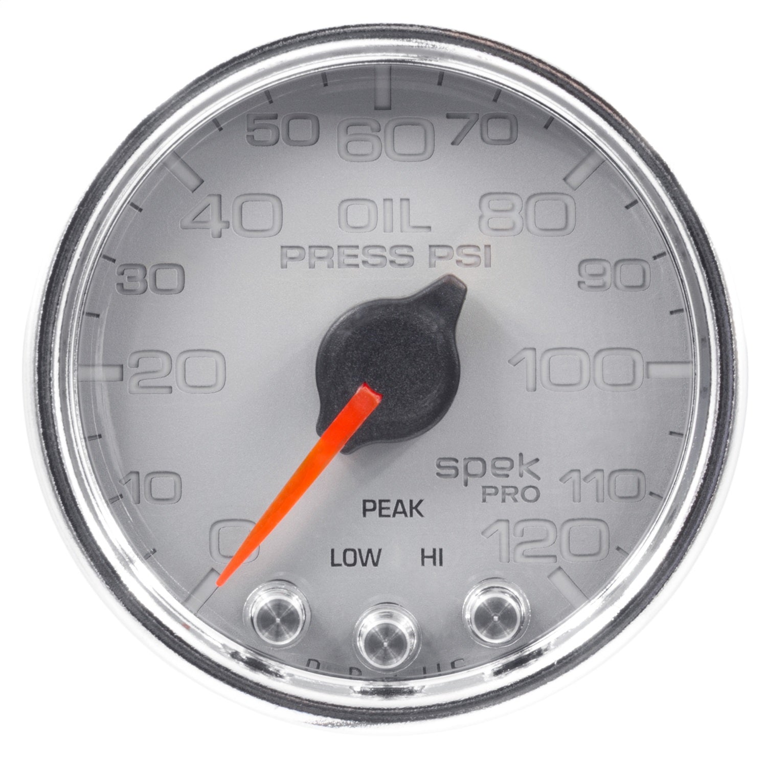 2-1/16" OIL PRESSURE, 0-120 PSI, SPEK-PRO, SILVER/CHROME