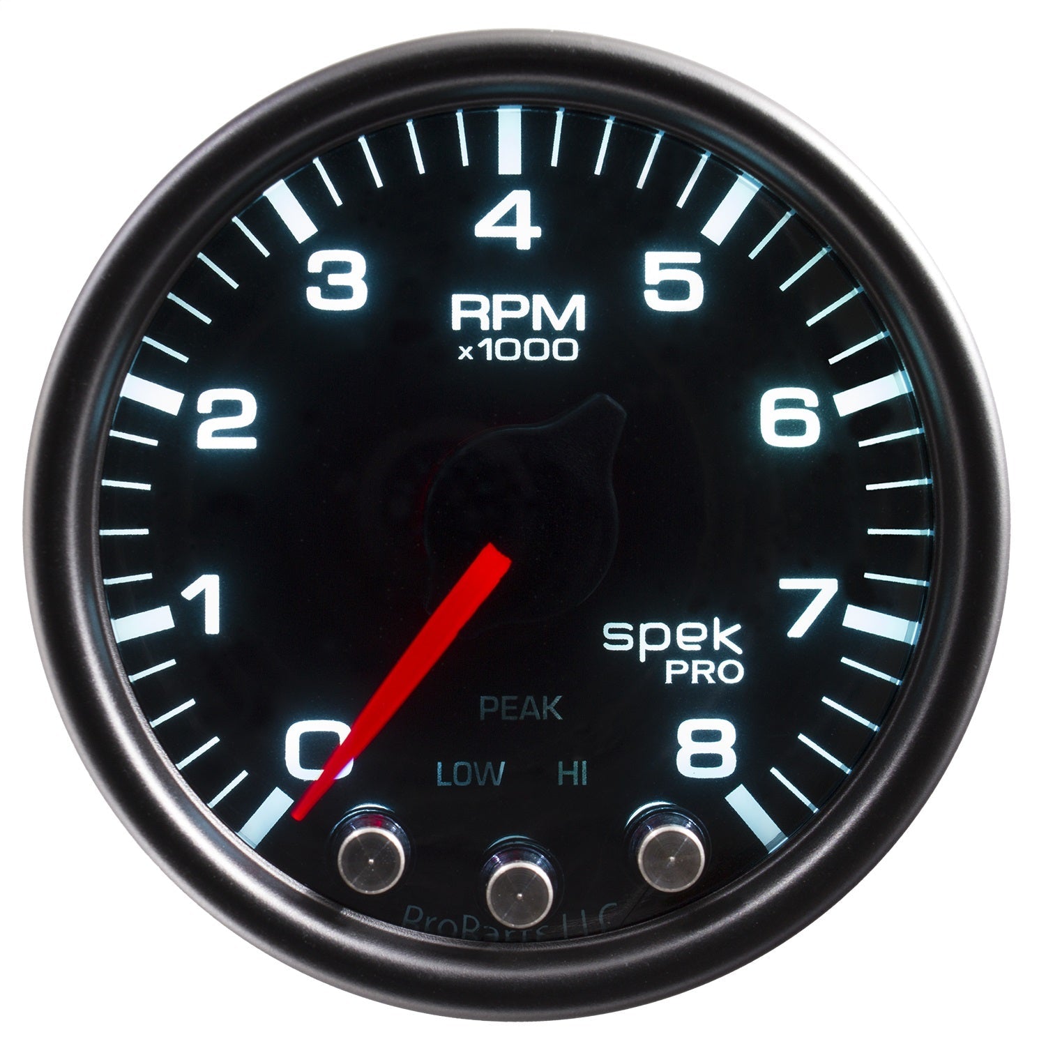 2-1/16" IN-DASH TACHOMETER, 0-8,000 RPM, SPEK-PRO, BLACK/BLACK