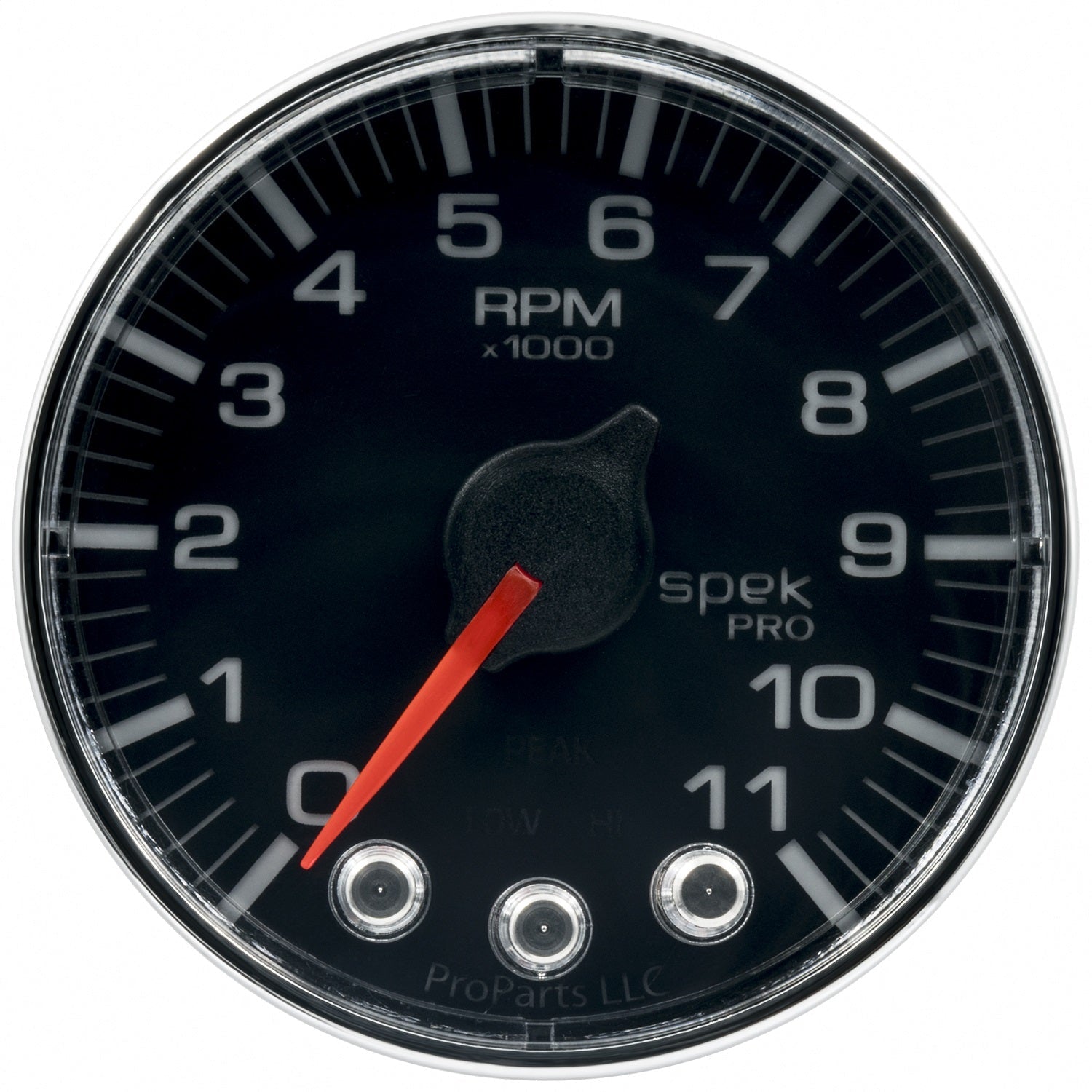 2-1/16" IN-DASH TACHOMETER, 0-11,000 RPM, SPEK-PRO, BLACK/CHROME