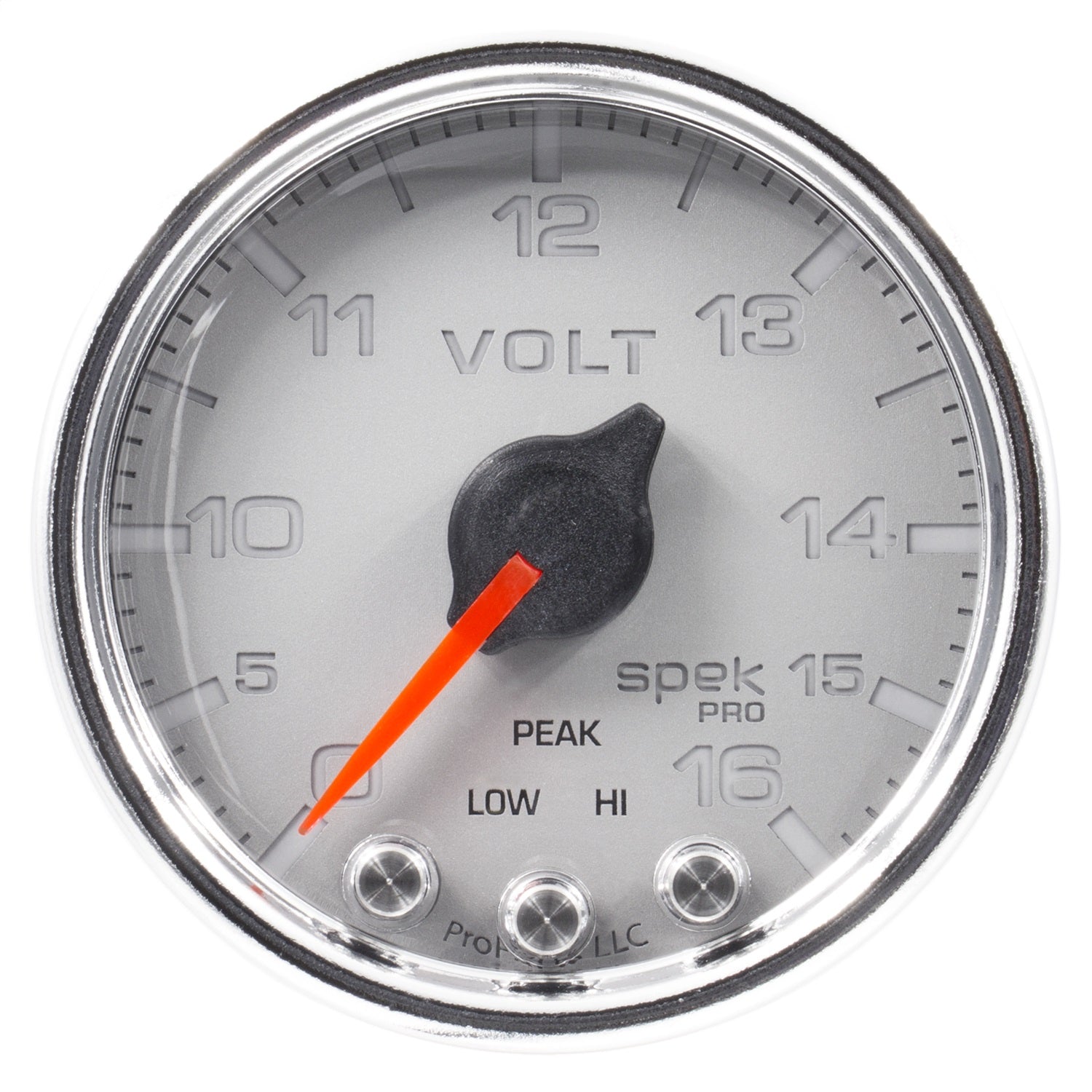 2-1/16" VOLTMETER, 0-16V, SPEK-PRO, SILVER/CHROME