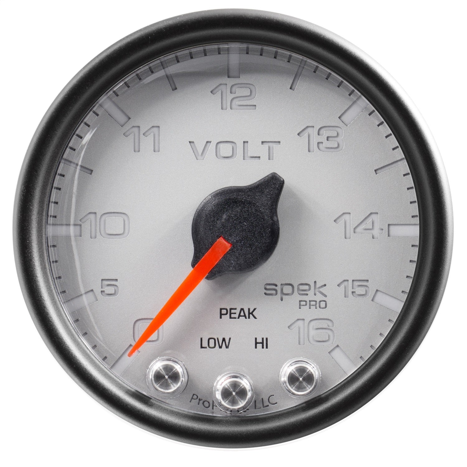 2-1/16" VOLTMETER, 0-16V, SPEK-PRO, SILVER/BLACK