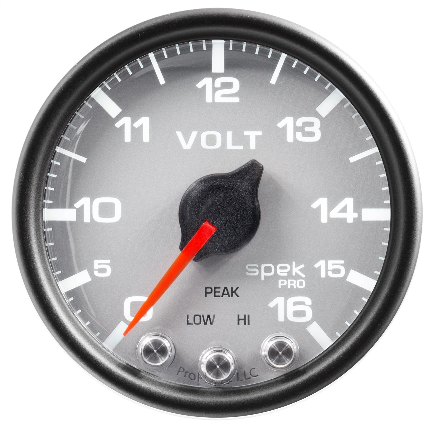 2-1/16" VOLTMETER, 0-16V, SPEK-PRO, SILVER/BLACK
