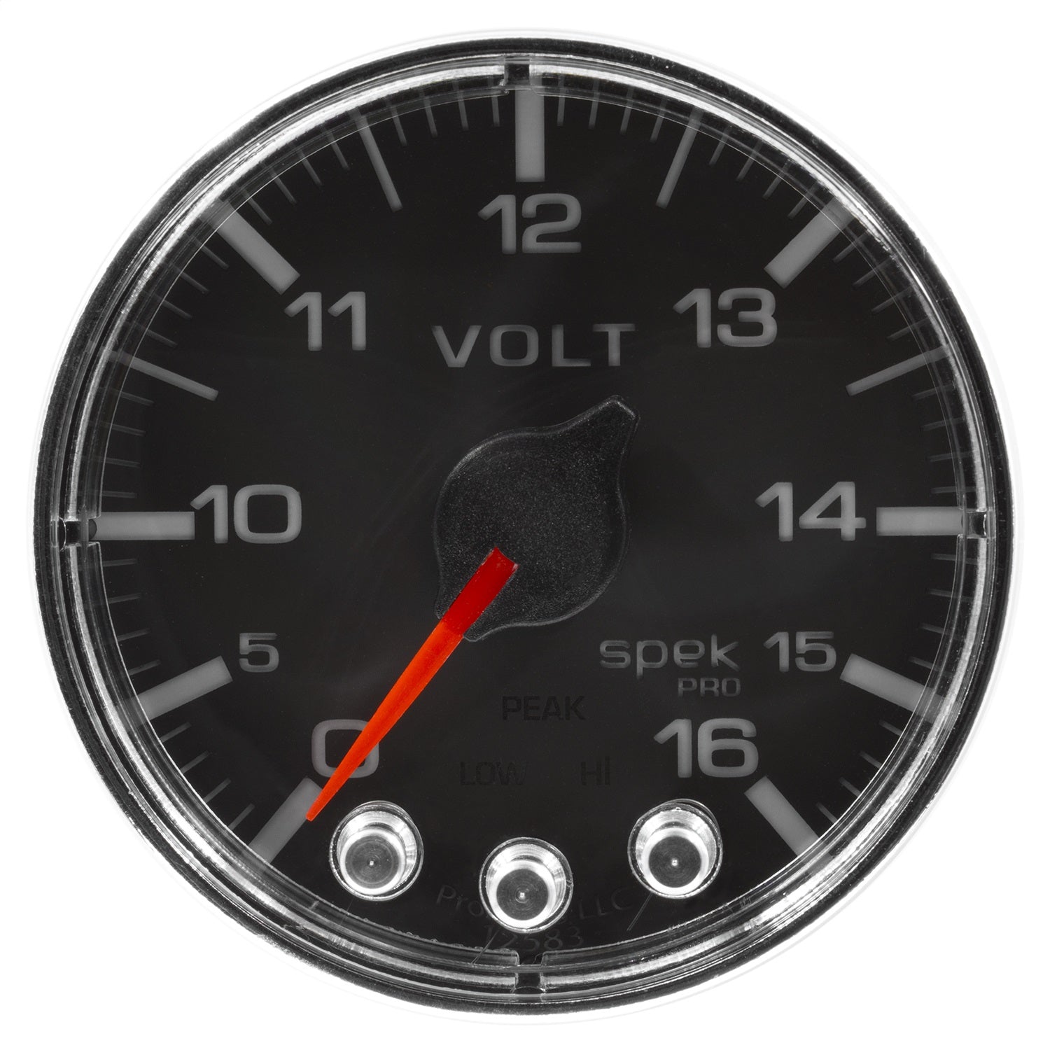 2-1/16" VOLTMETER, 0-16V, SPEK-PRO, BLACK/CHROME