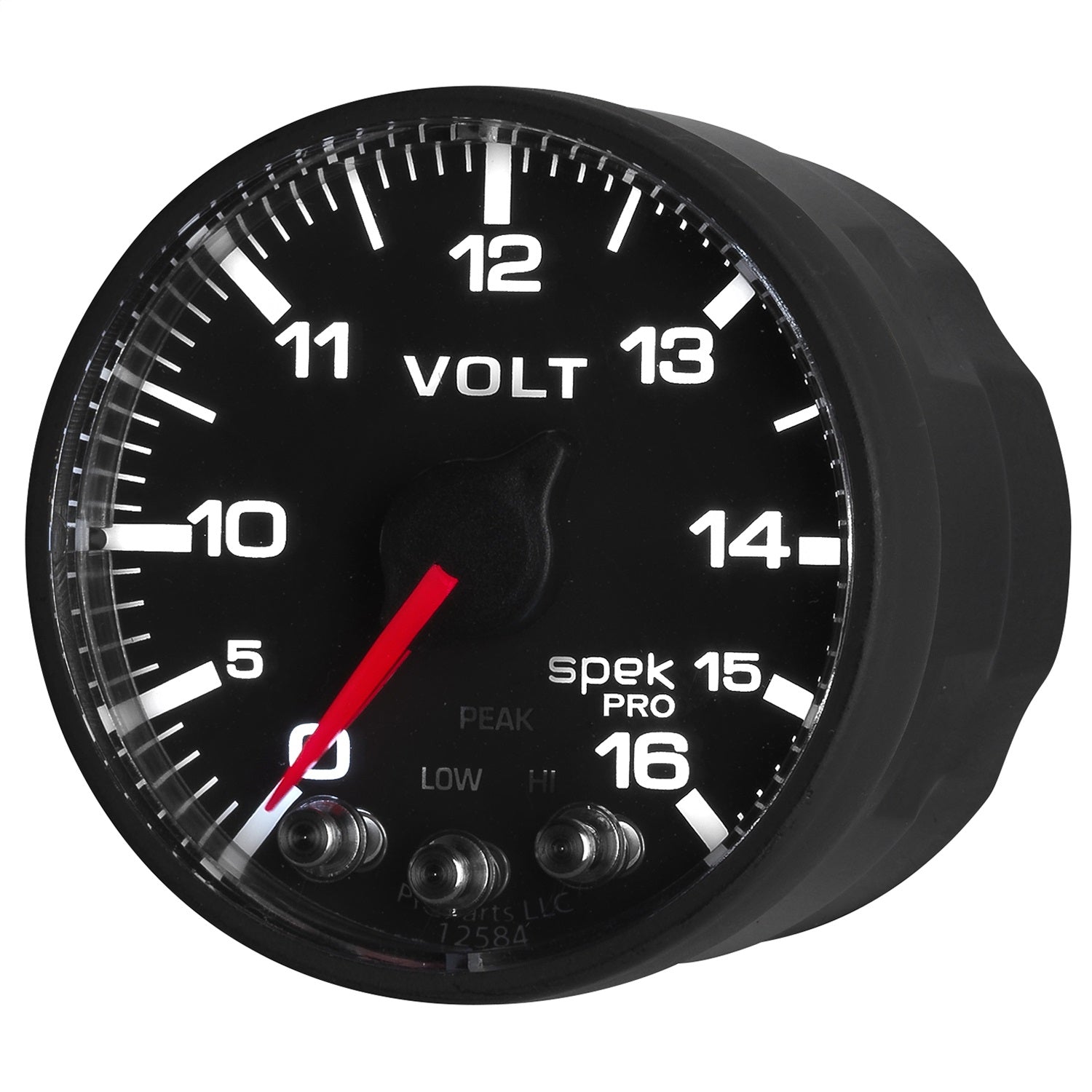 2-1/16" VOLTMETER, 0-16V, SPEK-PRO, BLACK/BLACK