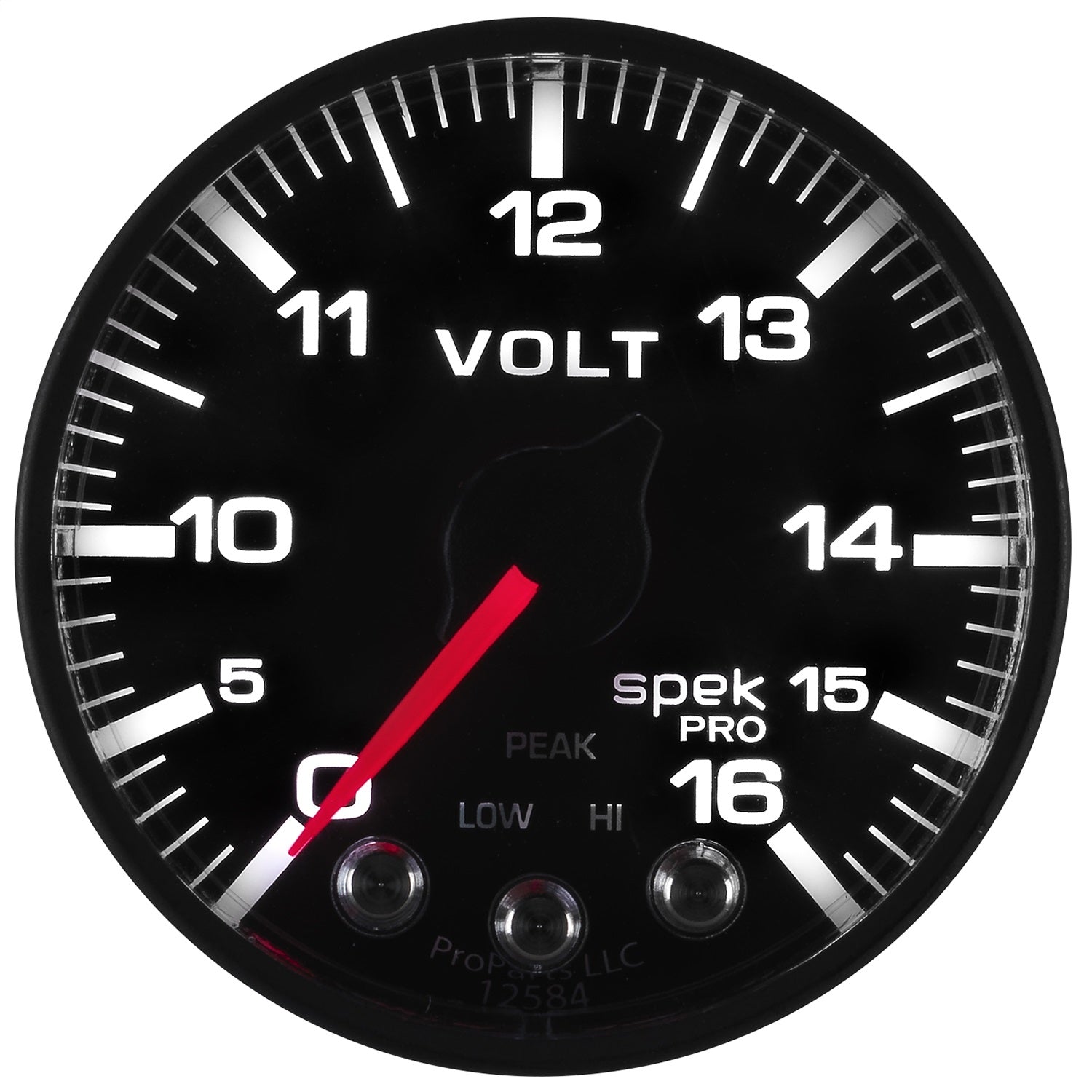 2-1/16" VOLTMETER, 0-16V, SPEK-PRO, BLACK/BLACK