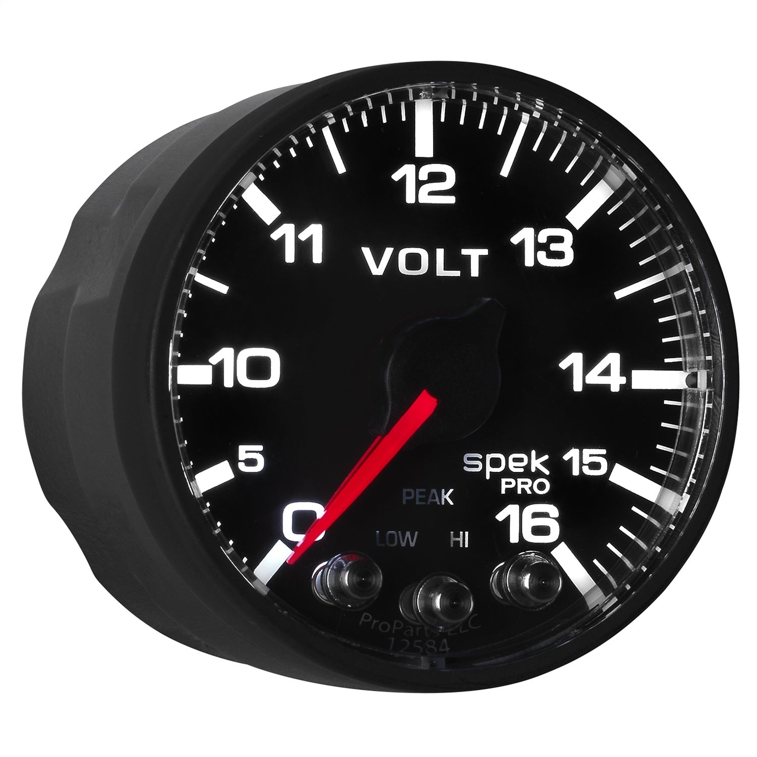 2-1/16" VOLTMETER, 0-16V, SPEK-PRO, BLACK/BLACK