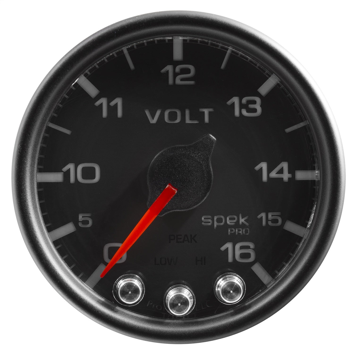 2-1/16" VOLTMETER, 0-16V, SPEK-PRO, BLACK/BLACK