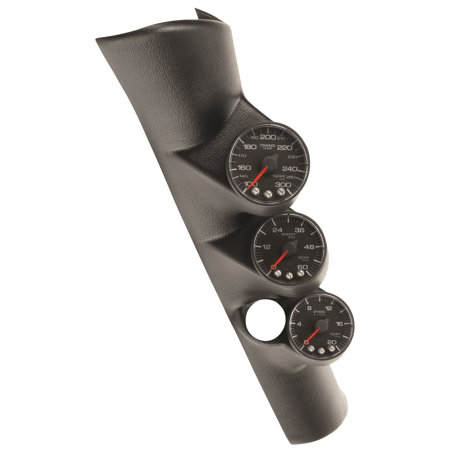 PILLAR KIT, 0-60 PSI/0-2000 °F/100-300 °F, 98-02 DODGE RAM, W/ SPEAKER, SPEK-PRO, BLACK DIAL, BLACK BEZEL, FLAT ANTIGLARE LENS