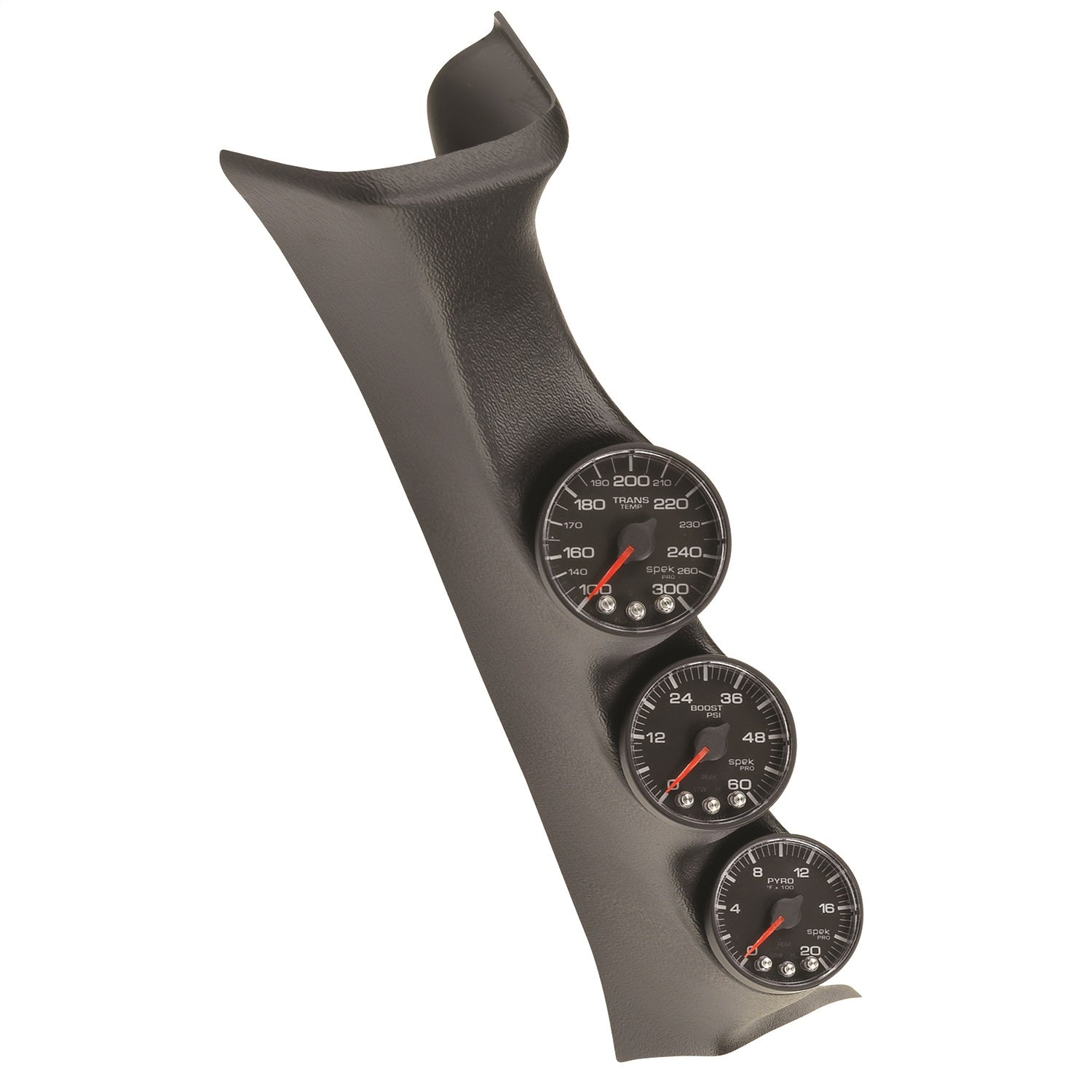 PILLAR KIT, 0-60 PSI/0-2000 °F/100-300 °F, 08-10 FORD SUPERDUTY, SPEK-PRO, BLACK DIAL, BLACK BEZEL, FLAT ANTIGLARE LENS