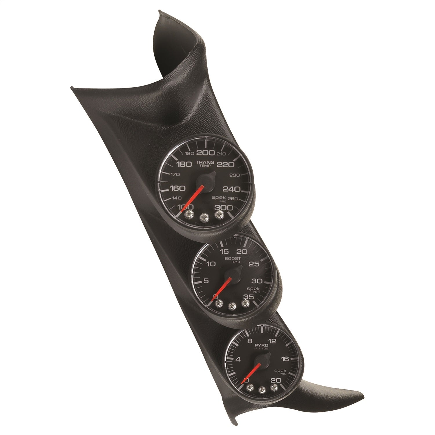 PILLAR KIT, 0-35 PSI/0-2000 °F/100-300 °F, 01-07 GM FULL-SIZE TRUCK, W/ SPEAKER, SPEK-PRO, BLACK DIAL, BLACK BEZEL, FLAT ANTIGLARE LENS