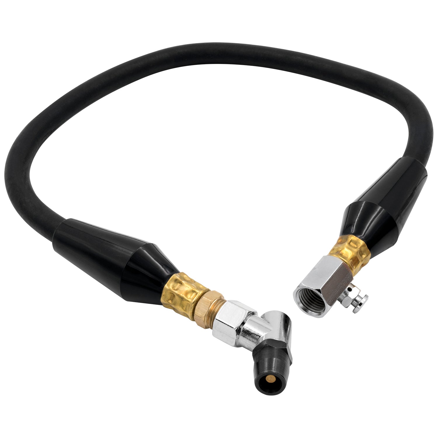 AIR HOSE ASSEMBLY, TIRE PRESS, REPLACEMENT, 60CM, INCL. STRAIN RELIEFS, BLEED VALVE & BULLET FOOT AIR CHUCK